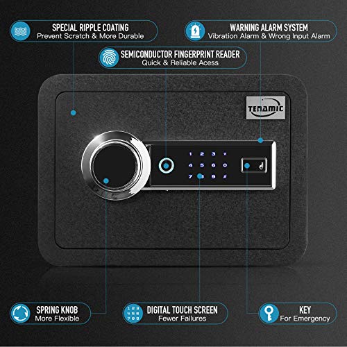 Tenamic Biometric Fingerprint Safe Box 0.85 Cubic Feet Fireproof Waterproof Safe Box with Induction Light and Leather, Solid Alloy Steel Office Hotel Home Cabinet Safe, Black - size: 0.85 cuft Biometric