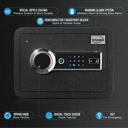 Tenamic Biometric Fingerprint Safe Box 0.85 Cubic Feet Fireproof Waterproof Safe Box with Induction Light and Leather, Solid Alloy Steel Office Hotel Home Cabinet Safe, Black - size: 0.85 cuft Biometric