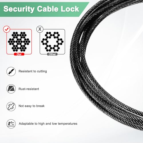 M METERXITY 6-Pack Security Cable Lock, 6.56FT PVC Coated Steel Luggage Lock Wire Rope with Double Loop for Outdoor Travel/Gate/Bike, Cut-Resistant Braided Steel Cable Kit - size: 6.56FT