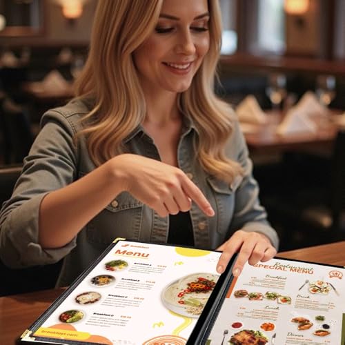Goodsmart 12 Packs Cafe-Style Menu Covers, 3Pages/6Views Standard 8.5''x 11” Menu Holders, Durable Double-Stitched Edge, Crystal Clear Vinyl Protection, Easy-Insert Design Ideal for Restaurants(12PCS)