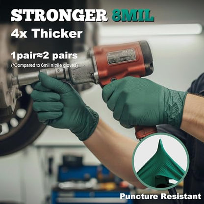 TitanFlex Heavy Duty Industrial Nitrile Gloves with Raised Diamond Texture, 8-mil, Latex Free (Green/Dark Green/Yellow) - color: Dark Green (50ct), size: Large