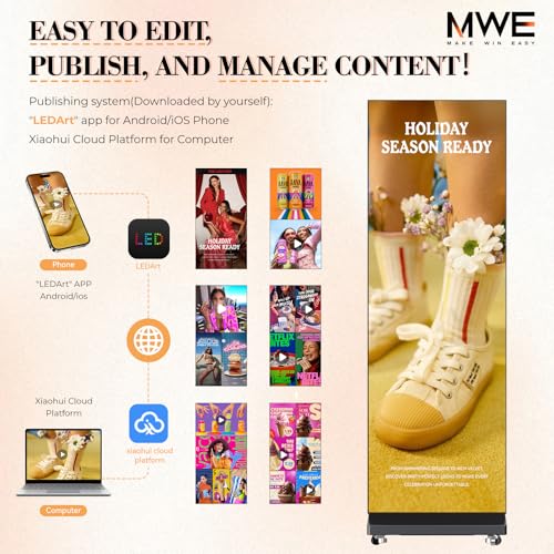 MWE P1.86 LED Poster Screen with Flight Case, 80" LED Digital Signage Display with Publishing System, Foldable Advertising Display Kiosk Video Wall for Events, WiFi/USB/HDMI (2 Panels) - size: 80"-2 Panels