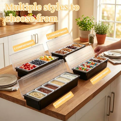 Ice Chilled Condiment Caddy with 5 Removable Trays and Lids - size: 5-Compartment Condiment Holder