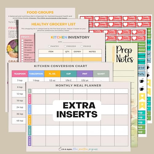 Life & Apples Weekly Meal Planner Notebook with Grocery List, Pink Spiral - color: Pink Spiral
