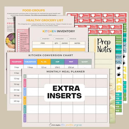 Life & Apples Weekly Meal Planner Notebook with Grocery List, Pink Spiral - color: Pink Spiral