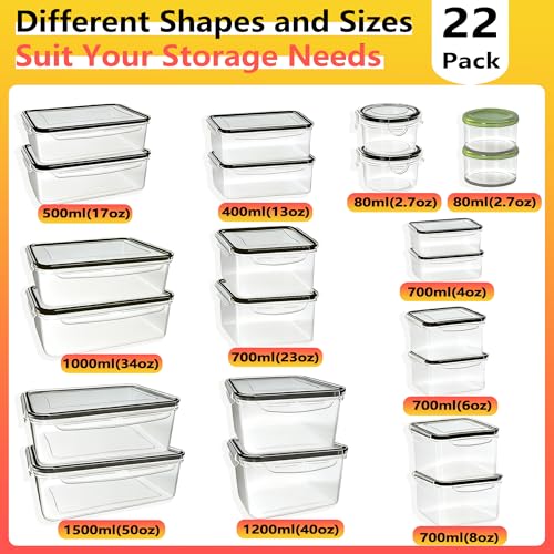 44 PCS Plastic Food Storage Containers with Lids Airtight, BPA-Free Leakproof Meal Prep Containers Reusable,Microwave & Dishwasher & Freezer Safe,Includes Labels & Pen - color: Black 22 Pack