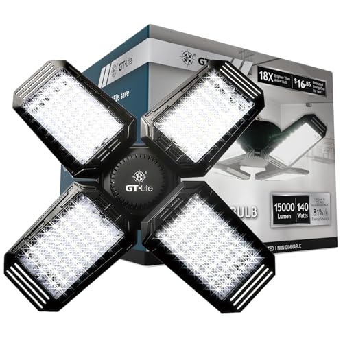 GT-Lite 15,000 Lumen LED Adjustable 4 Panel Bulb, Uses Only 140W - color: Black 15,000 Lumen