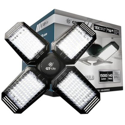 GT-Lite 15,000 Lumen LED Adjustable 4 Panel Bulb, Uses Only 140W - color: Black 15,000 Lumen