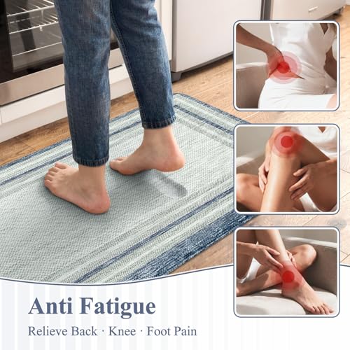 KIMODE Anti Fatigue Kitchen Mat 2 PCS Farmhouse Kitchen Rugs Sets of 2 - color: Blue, size: 17.3" x 47 "+ 17.3" x 29 "--0.47 inches