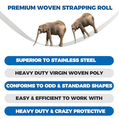 Heavy Duty Woven Cord Flat Rope - 1000ft x ½” Roll - Banding & Pallet Strapping Kit - Includes Virgin Polyester Strapping Roll & Self-Dispensing Box