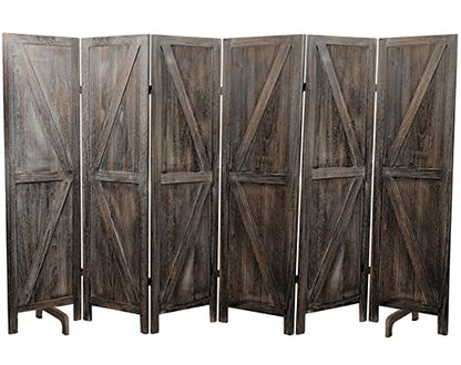 Premium Home 6-Panel Room Divider, Rustic Brown Barn Door K-Pattern Screen - color: Barnwood Brown - K Pattern - 6 Panel