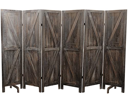 Premium Home 6-Panel Room Divider, Rustic Brown Barn Door K-Pattern Screen - color: Barnwood Brown - K Pattern - 6 Panel