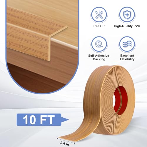 Wall Corner Protector Moulding Trim Peel and Stick - color: Light Brown Wood, size: 2.4 In x 10 Ft