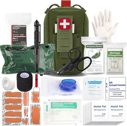 Tactical Ifak Trauma Kit Emergency First Aid Stop The Bleed Ifak Refill, Ifak Med Kit Trauma Refill Military Medical Supplies Kit Pack for Duty Belt - color: GREEN