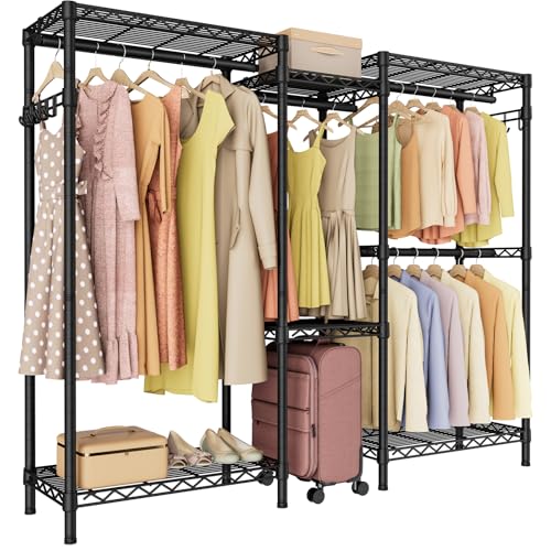 Golpart Heavy Duty Clothes Rack Metal Wardrobe with Adjustable Wire Shelves - color: Black, size: 15.75"D x 77.5"W x 77"H