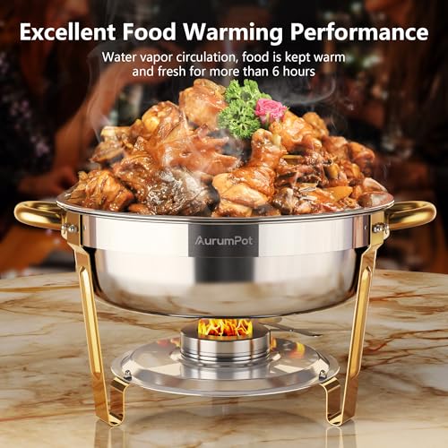 Chafing Dishes for Buffet with Glass Lid & Rolled-Edge 4 Pack 6QT, Gold