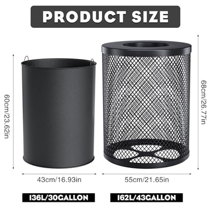 Outdoor Trash Can Commercial, Heavy Duty Large Metal Garbage Can for All Weather Resistant, Garbage Bin Waste Receptacle for Parks, Streets, Patio, Public Spaces - color: Black