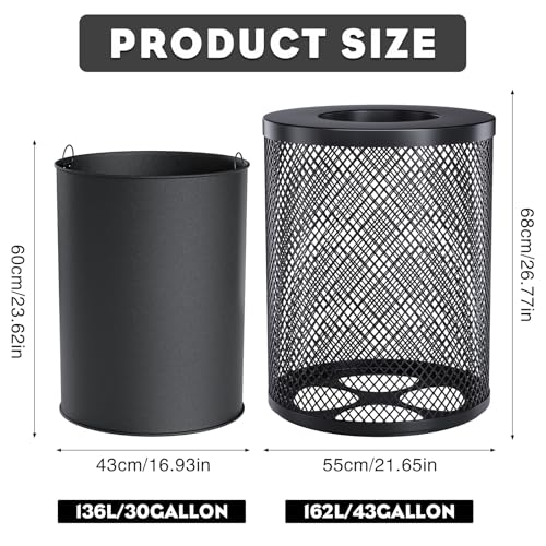 Outdoor Trash Can Commercial, Heavy Duty Large Metal Garbage Can for All Weather Resistant, Garbage Bin Waste Receptacle for Parks, Streets, Patio, Public Spaces - color: Black