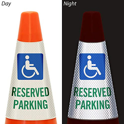 SmartSign “Reserved Parking with Handicapped Symbol” Bright Reflective Cone Message Sleeve, [Cone Not Included] - color: Reserved Parking with Handicapped Symbol, size: Pack of 1