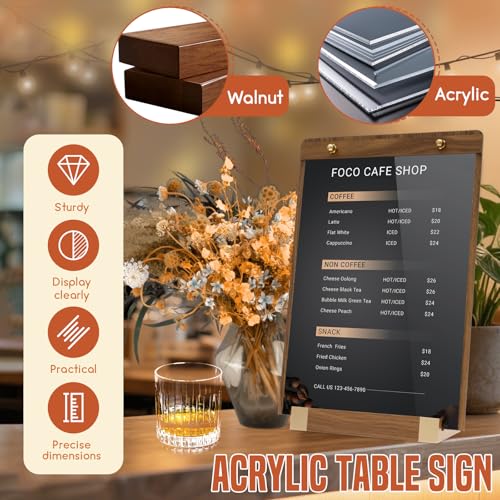 4 Pack Acrylic Sign Holder 8.5 x 11 with Walnut Wood Base, Tabletop Clear Display Stand for Restaurant Menus, Office Flyers & Wedding Table Numbers - color: 4 Pack
