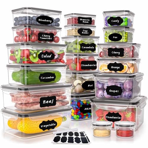 40 PCS Plastic Food Storage Containers with Lids Airtight, BPA-Free Leakproof Meal Prep Containers Reusable,Microwave & Dishwasher & Freezer Safe,Includes Labels & Pen - color: Black 20 Pack