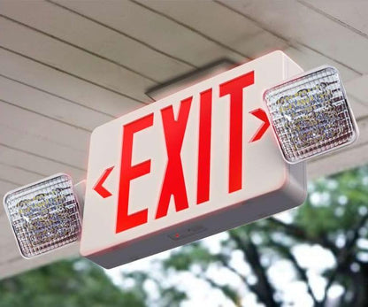LED Red Emergency Light Combo Exit Sign with Battery Backup, Two LED Adjustable Lamp, AC/DC Input, 120V/277V Dual Optional Voltage, Fire Resistant, UL Certified GC4 for Home Hotels Offices