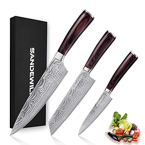 Japanese Knife Set, 3 Piece Kitchen Knives with Sheaths - size: 3PCS Silver