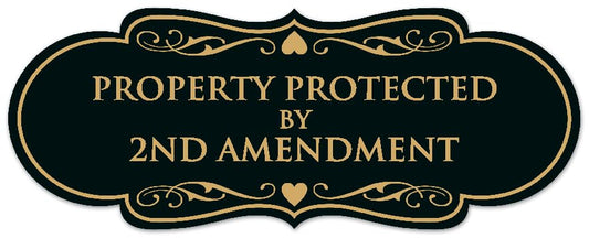 Signs ByLITA Designer Property Protected by 2nd Amendment Sign - Easy Installation | Durable Wall or Door Sign (Black Gold) - Large - color: Black Gold, size: Large (3.5" x 9")