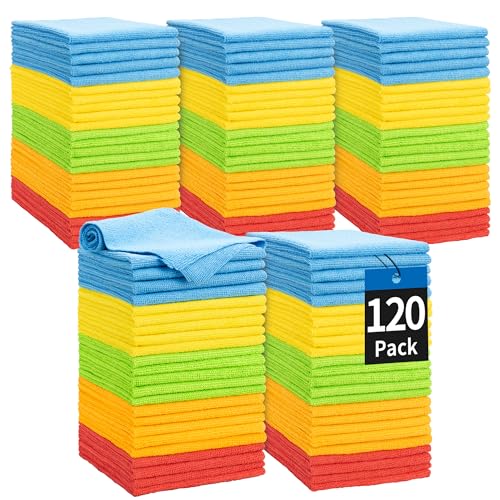Bar Rags, 120 Pack Microfiber Cleaning Cloths, 11.5"*11.5" Cleaning Rags Towels Absorbent Lint-Free, All-Purpose for Office, Household Cleaning - color: Assorted, size: 120 Pack