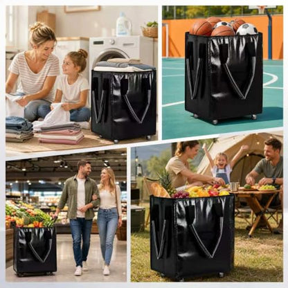 Collapsible Rolling Bag with 4 Wheels,Carries Up to 66lb Rolling Tote Bag,Rolling Grocery Bag for Shopping