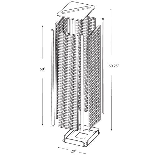 Azar Displays 700405-BLK Four-Sided Pegboard Tower Floor Display On Revolving Base. Panel Size: 16"W X 60"H, Black