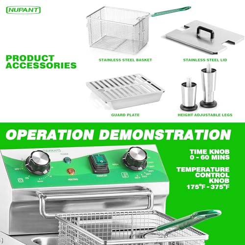NUPANT 24L/25.4QT Commercial Deep Fryer with 2 Baskets and Lids, 110V Electric Fryer with Oil Filtration and Timer, Stainless Steel Large Double Tank Fryer Countertop Deep Fryer for Restaurant 3500W - size: 24L