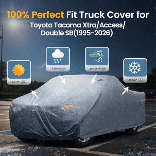 Truck Cover Custom Fit 1995-2025 Tacoma Xtra/Access/Double Cab Short Bed(5') with Door Zipper, 10 Layers Outdoor Heavy Pickup Truck Cover Waterproof All Weather, Wind Dust Sun Protector. - size: Custom fit Ford Tacoma Xtra/Access/Double Cab SB