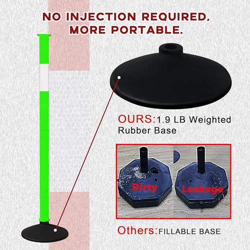 Traffic Delineator Post with Weighted Base & Reflective Collars,Adjustable Parking Cones,Orange Driveway Barrier Stanchion with 4 FT Chains for Traffic Crowd Control（Patented） - size: 4 Pack-Green