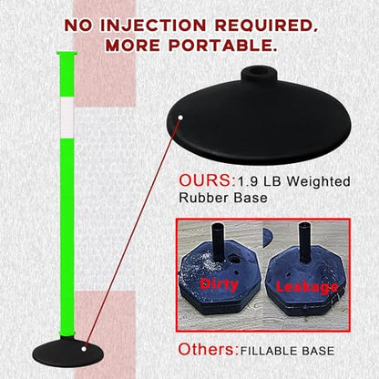 Traffic Delineator Post with Weighted Base & Reflective Collars,Adjustable Parking Cones,Orange Driveway Barrier Stanchion with 4 FT Chains for Traffic Crowd Control（Patented） - size: 4 Pack-Green