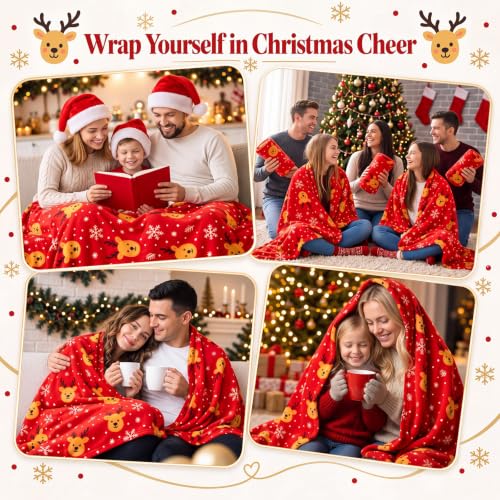 Kinlop 40 Pcs Christmas Throw Blankets Bulk Xmas Soft Cozy Lightweight Fleece Blanket Winter Holiday Blankets for Couch Bed Sofa Home Donation 50 x 60 Inch (Red Reindeer) - color: Red