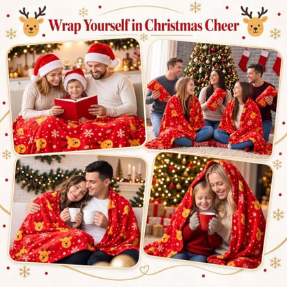 Kinlop 40 Pcs Christmas Throw Blankets Bulk Xmas Soft Cozy Lightweight Fleece Blanket Winter Holiday Blankets for Couch Bed Sofa Home Donation 50 x 60 Inch (Red Reindeer) - color: Red