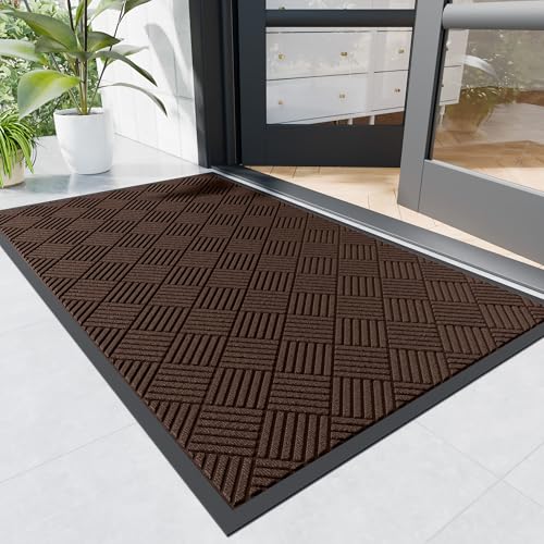 Durable Indoor Outdoor Door Mat, 6' x 2' Heavy Duty Front Door Mat for Entryway, Non-Slip Backing, Stain and Fade Resistant, Absorbent Commercial Floor Mat for High Traffic Area, Brown Diamond - color: Brown-diamond, size: 2' x 6' (Rectangular)