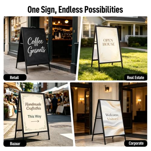 Heavy Duty A Frame Sign 24x36 inch - Double Sided Slide-in Metal Sandwich Board for Outdoor Sidewalk Business Advertising, Black Folding Pavement Display Stand, Frame Only - color: Black-1PACK Double-Sided