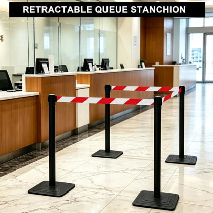 OrangeStar 4-Pack Crowd Control Stanchions, Heavy Duty Stanchion Set - color: Red & White Striped