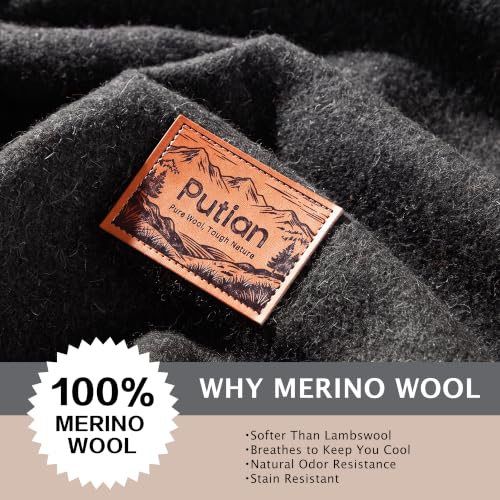PuTian 100% Wool Blanket - Camping Outdoor Blanket, 63"×48", Grey - color: Grey, size: 63" × 48"