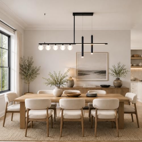 Siittoo Modern Linear Chandelier, LED Kitchen Island Pendant Light - color: 47 in/Black/6-lights-Dimmable