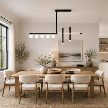 Siittoo Modern Linear Chandelier, LED Kitchen Island Pendant Light - color: 47 in/Black/6-lights-Dimmable