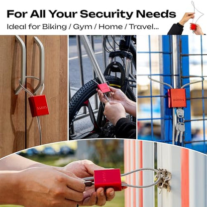 Adjustable Cable Locks with 6 Same Keys, 3.28ft (1m), 3-Pack, Red - color: red | 3pack-L 3.28ft(1m)-6 same keys | D 1/6in(4mm)