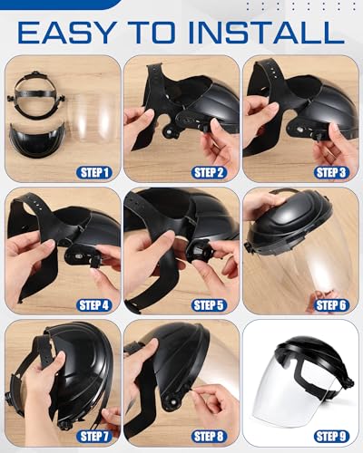 Tellegloww 4 Pcs Safety Face Shield for Grinding and Cutting, Black - color: Black