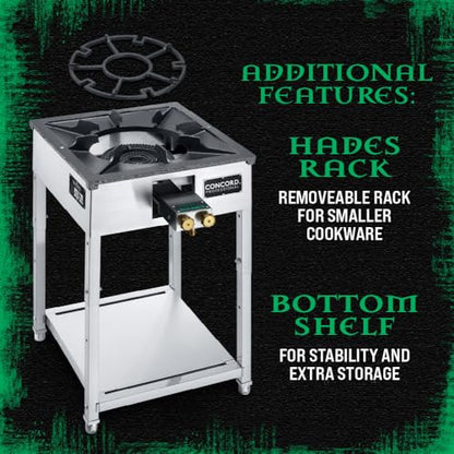 Concord Professional HADES Stainless Steel Commercial Stove. Dual Controled Burner Head with Solid Cast Iron Range Top. Height Adjustable.