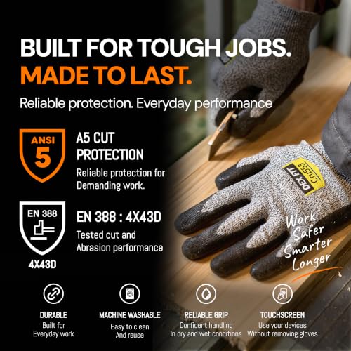 DEX FIT Level 5 Cut Resistant Gloves Cru553, 3D-Comfort Fit, Firm Grip, Thin & Lightweight, Touch-Screen Compatible, Durable, Breathable & Cool, Machine Washable; Red M (8) 1 Pair - color: Red, size: Medium