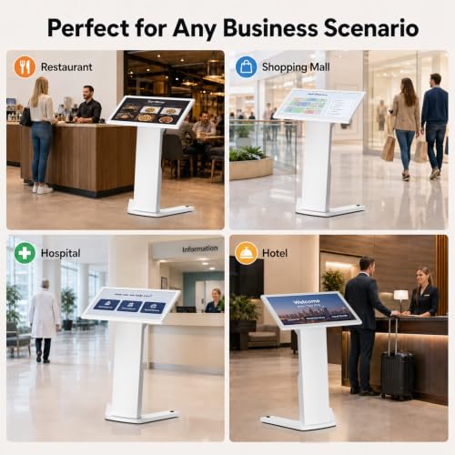 43" Touch Screen Kiosk, Interactive Floor Standing Digital Signage Display, FHD Self-Service Information Terminal with Dual Speakers for Retail, Restaurants, Malls & Advertising - size: 43 Inch