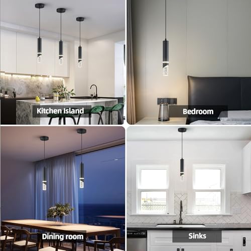 Modern Dimmable Led Pendant Lights Kitchen Island, Ideal for Living Room, Bedroom,Sink 6w LED Crystal Energy-Saving Hanging Lamp for Cozy Lighting (Black 2-Pack) - size: 2-Pack