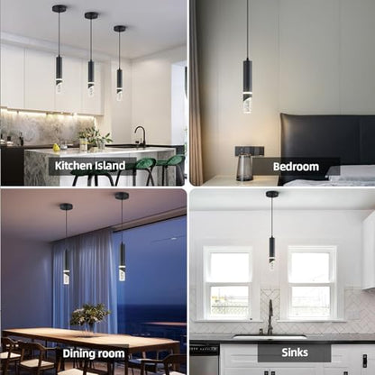 Modern Dimmable Led Pendant Lights Kitchen Island, Ideal for Living Room, Bedroom,Sink 6w LED Crystal Energy-Saving Hanging Lamp for Cozy Lighting (Black 3-Pack) - size: 3-Pack